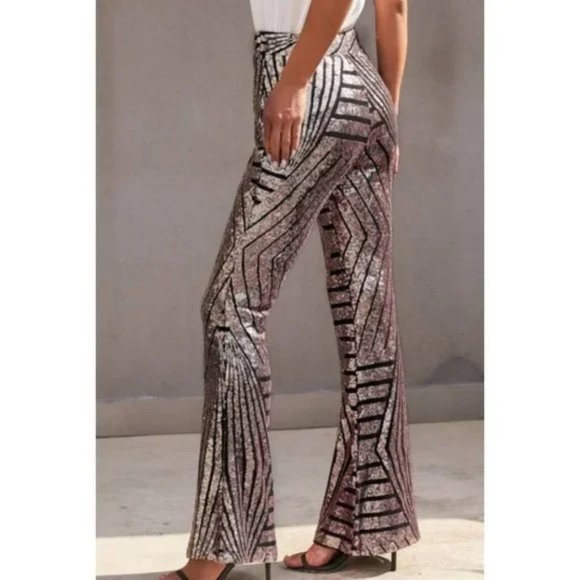 Geometric Sequin Pants, Sequin, Pants, XL, 12, Bell Bottom, high waisted, Bronze - Picture 6 of 6